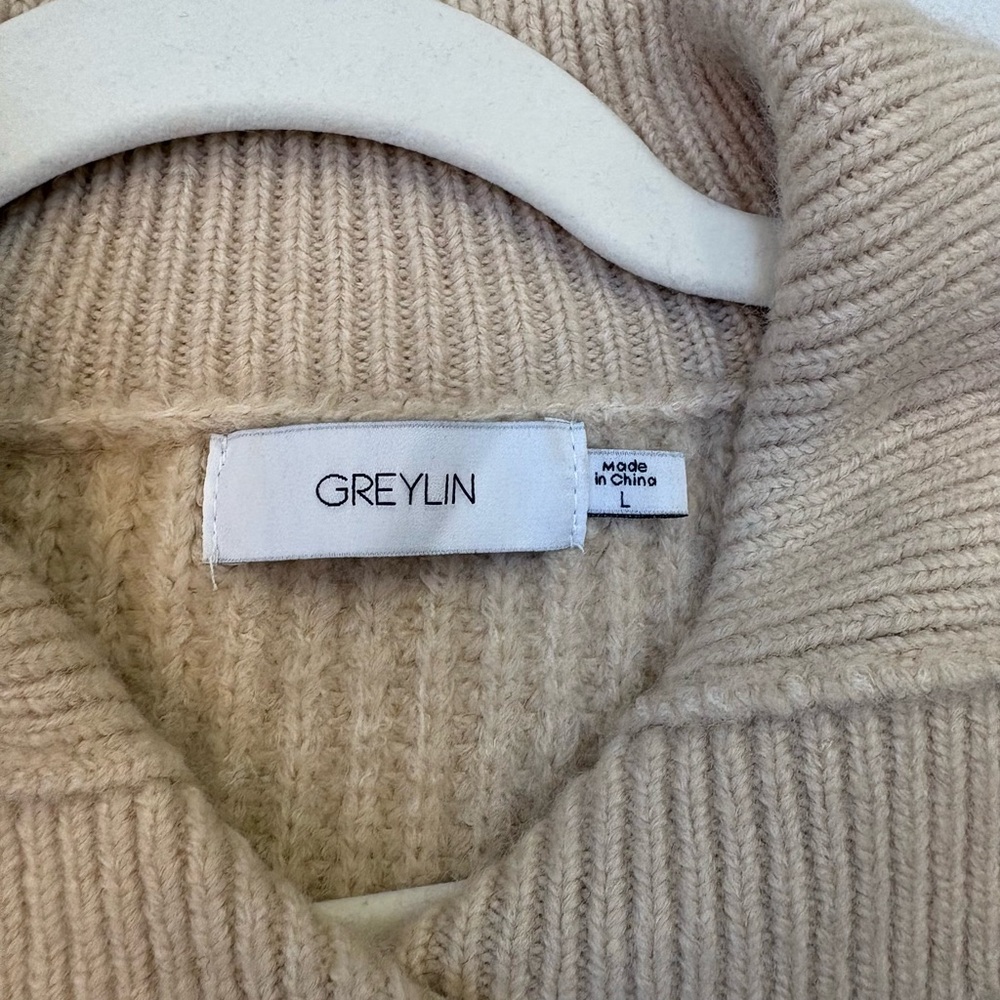 GREYLIN Pauline Button-Front Cropped Knit Sweater | Beige | Size L 🌟 - Picture 5 of 6